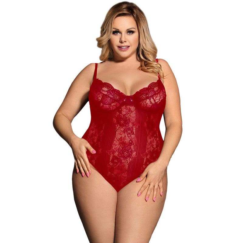 Sexy Wine Red Lace Satin Bodysuit Teddy Lingerie Plus Size 8-22