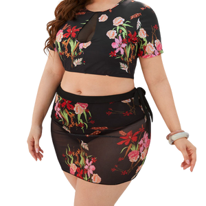 3 Piece Plus Size Floral Print Swimsuit