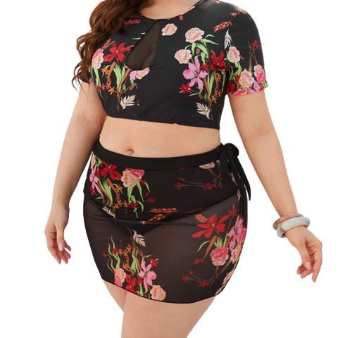 3 Piece Plus Size Floral Print Swimsuit