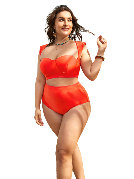 Plus Cut-out Underwire Bikini Swimsuit With Beach Skirt Orange