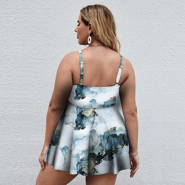 Plus Size Floral Print Swim Dress With Shorts Silver