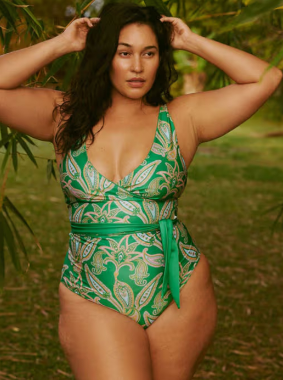 Plus size Abstract Print Monokini Green