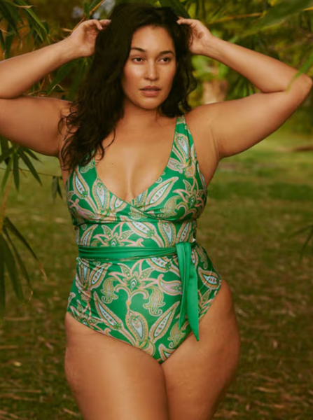 Plus size Abstract Print Monokini Green