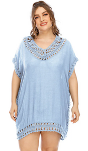 Plus Size Beachwear Cover Up Light Blue