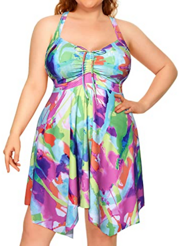 Plus Size Open Back Criss Cross Swimsuit Dark Multicolor