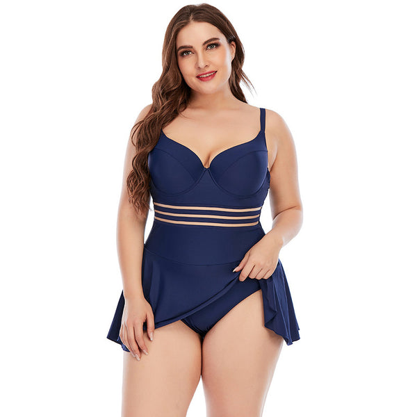 Plus Size Navy Blue Cut Out Underwire Bikini Swimsuit