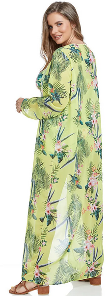 Plus Size Bikini Print Beach Sun Protection Swimwear Three-Piece Light Green