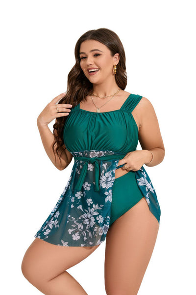 Plus Size Split Sexy Bikini Set Two Piece Swimsuit Dark Green