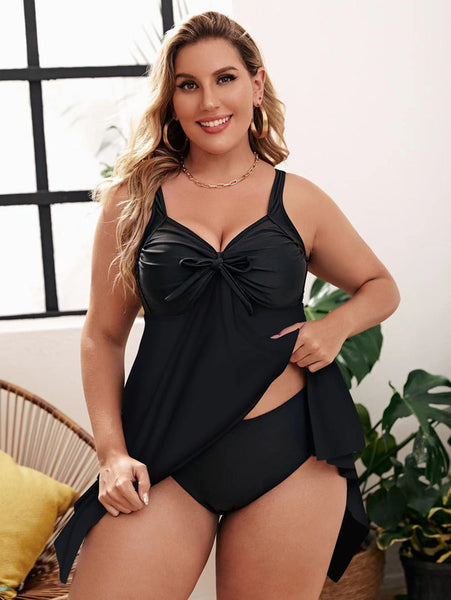 Plus Solid Bikini Swimsuit Black