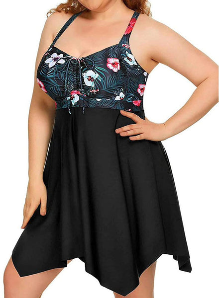 Plus Size Open Back Criss Cross Swimsuit Dark Black