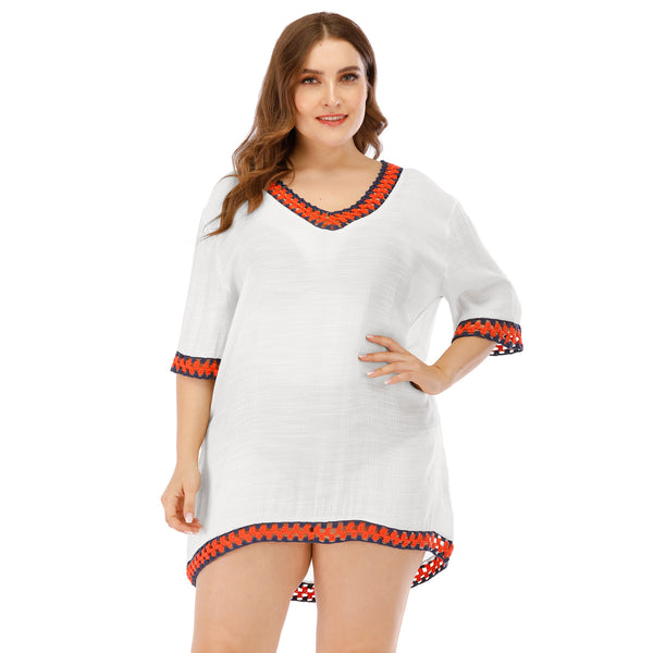 Plus Size Beachwear Cover Up White Color