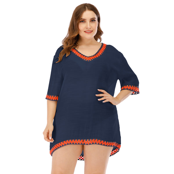 Plus Size Beachwear Cover Up Navy Blue Color