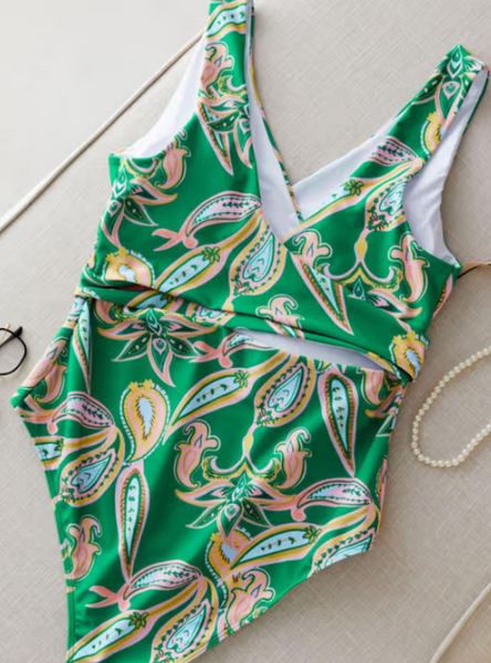 Plus size Abstract Print Monokini Green