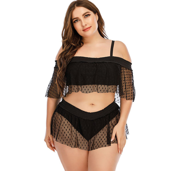 Plus Size  Sexy Mesh Bikini Black Swimsuit