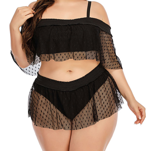 Plus Size  Sexy Mesh Bikini Black Swimsuit
