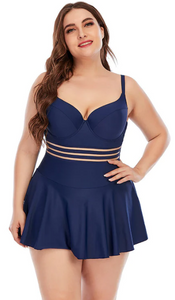 Plus Size Navy Blue Cut Out Underwire Bikini Swimsuit