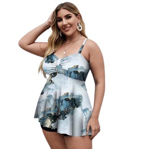 Plus Size Floral Print Swim Dress With Shorts Silver