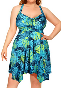 Plus Size Open Back Criss Cross Swimsuit Dark Blue