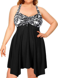 Plus Size Open Back Criss Cross Swimsuit White Black