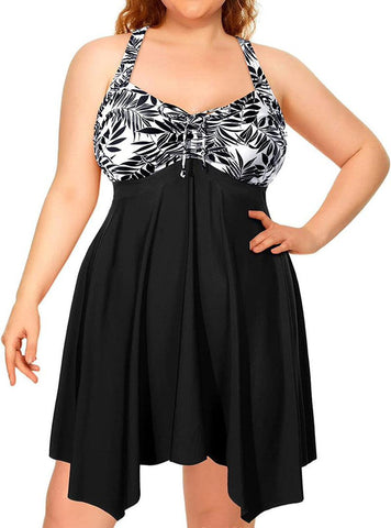 Plus Size Open Back Criss Cross Swimsuit White Black