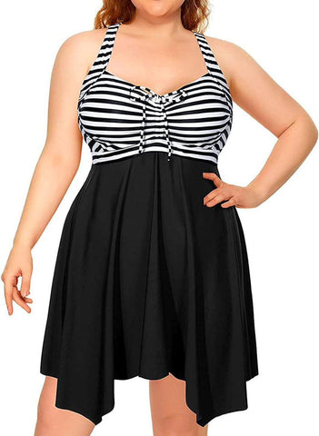 Plus Size Open Back Criss Cross Swimsuit Black