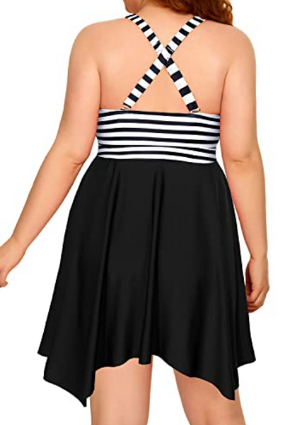 Plus Size Open Back Criss Cross Swimsuit Black