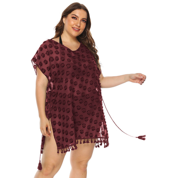 Plus Size Swimsuit Cover Up Wine Red