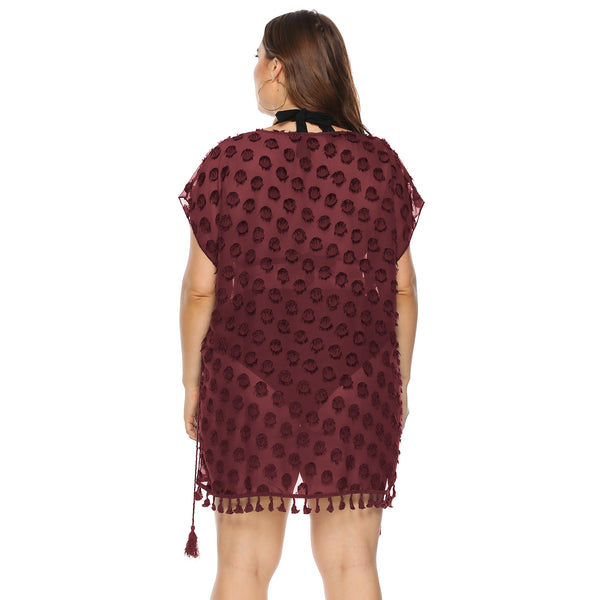 Plus Size Swimsuit Cover Up Wine Red
